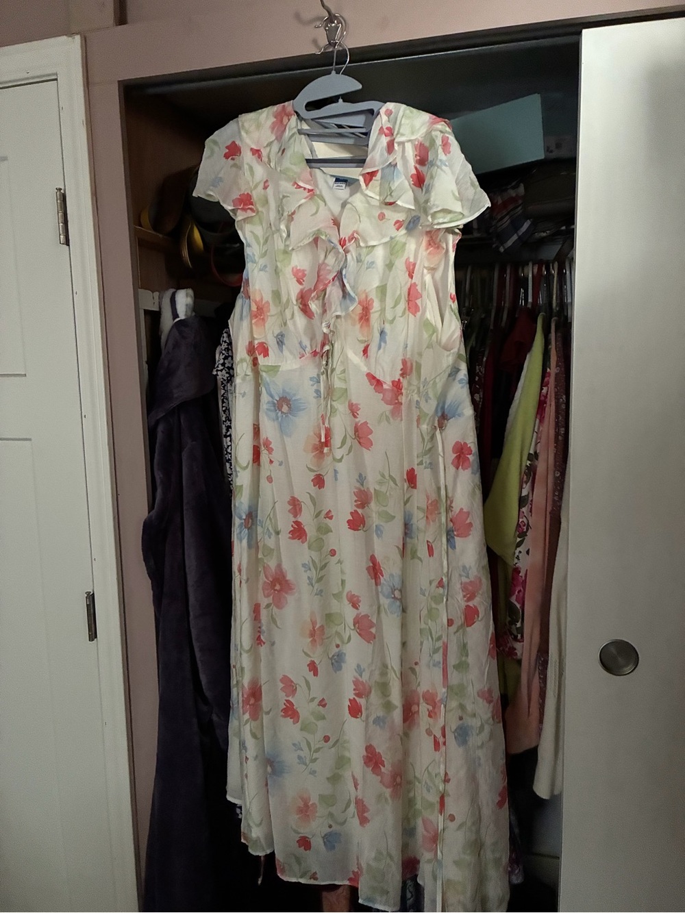 Old Navy White Maxi Dress with Pink & Blue Floral Print